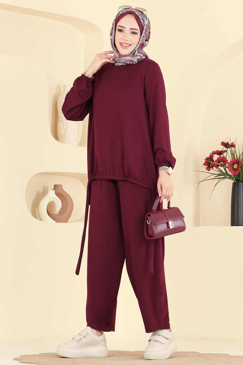 Modal Two-Piece Set with Harem Trousers - Burgundy
