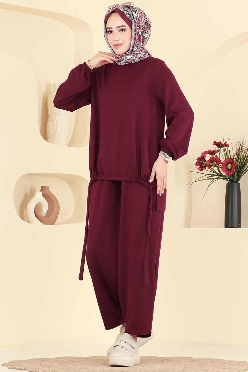 Modal Two-Piece Set with Harem Trousers - Burgundy