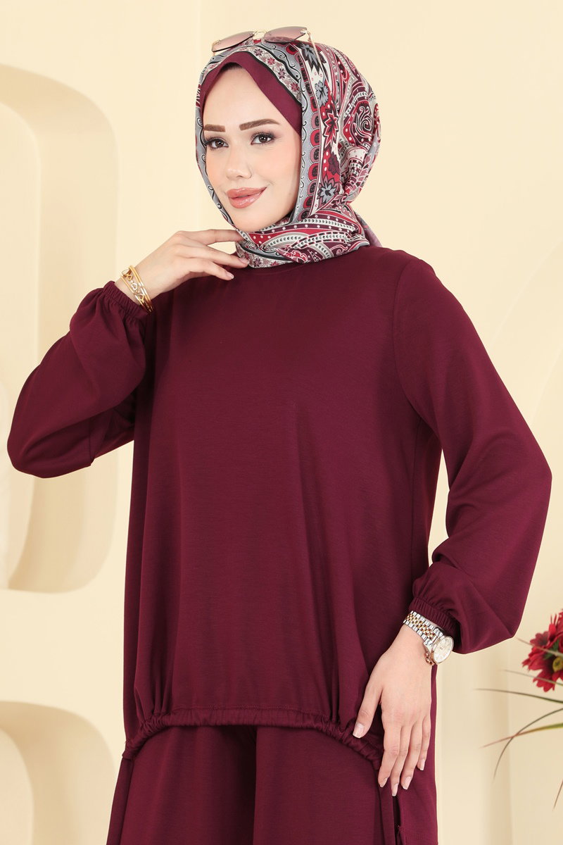 Modal Two-Piece Set with Harem Trousers - Burgundy