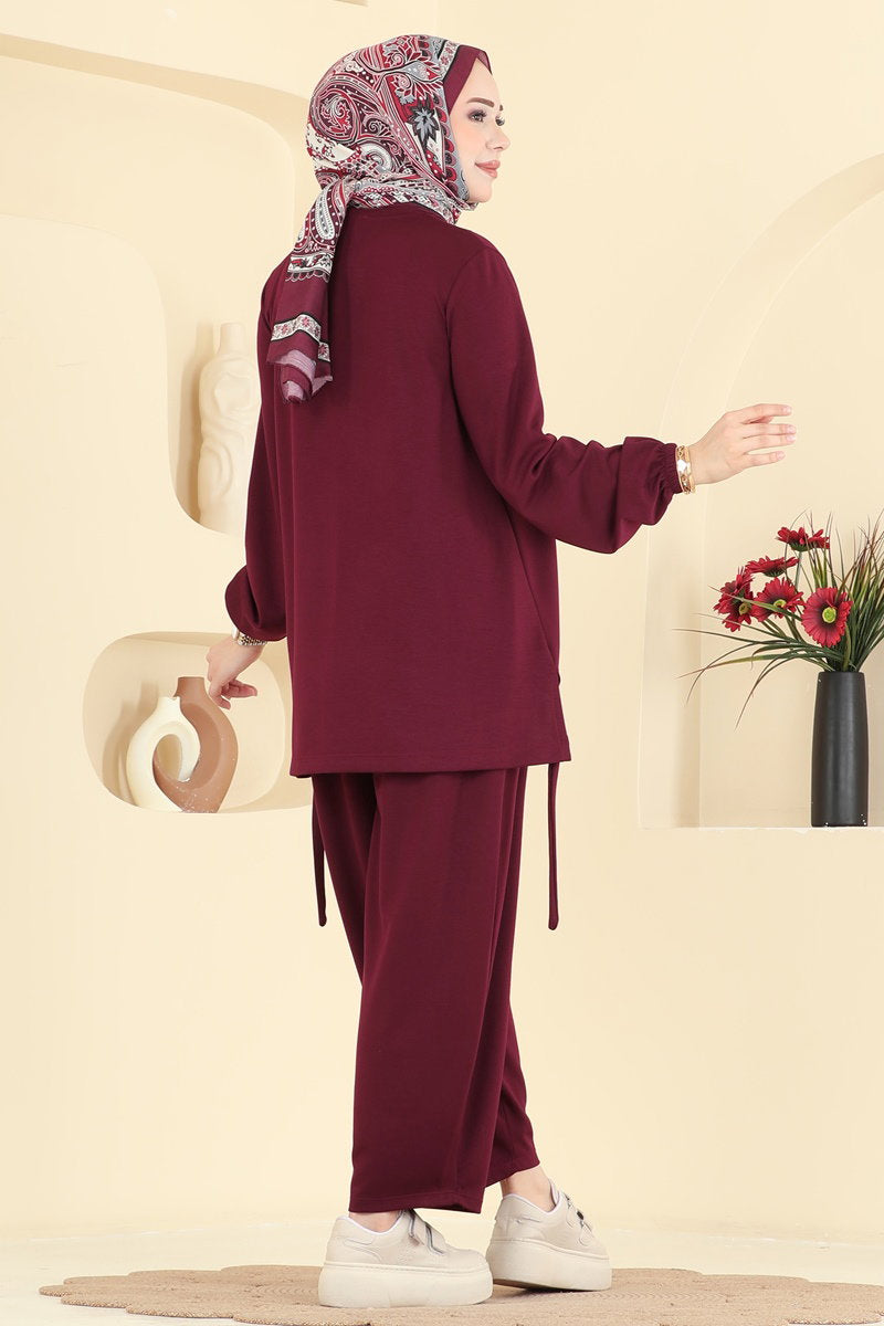 Modal Two-Piece Set with Harem Trousers - Burgundy