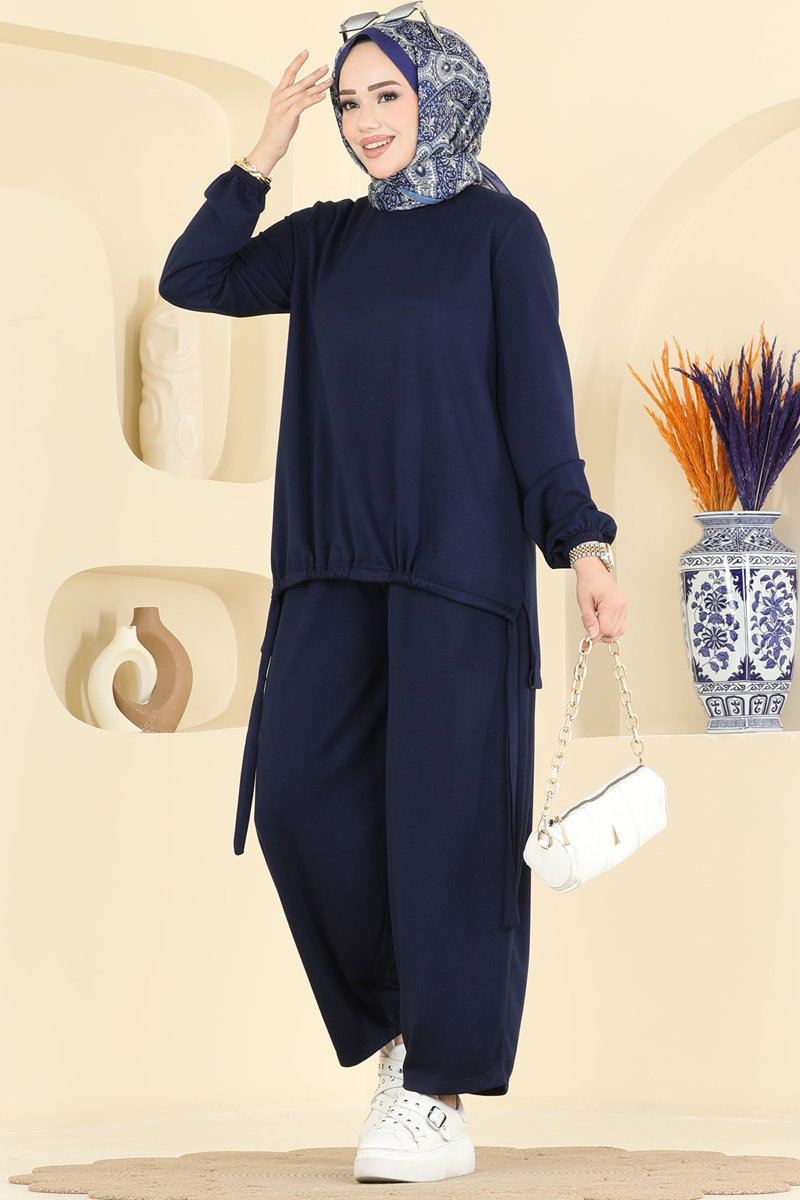 Modal Two-Piece Set with Harem Trousers - Navy