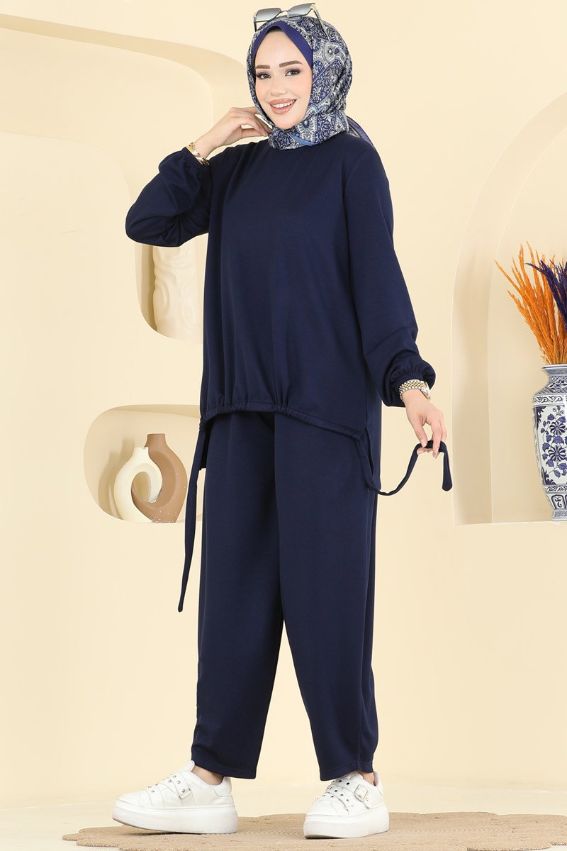 Modal Two-Piece Set with Harem Trousers - Navy