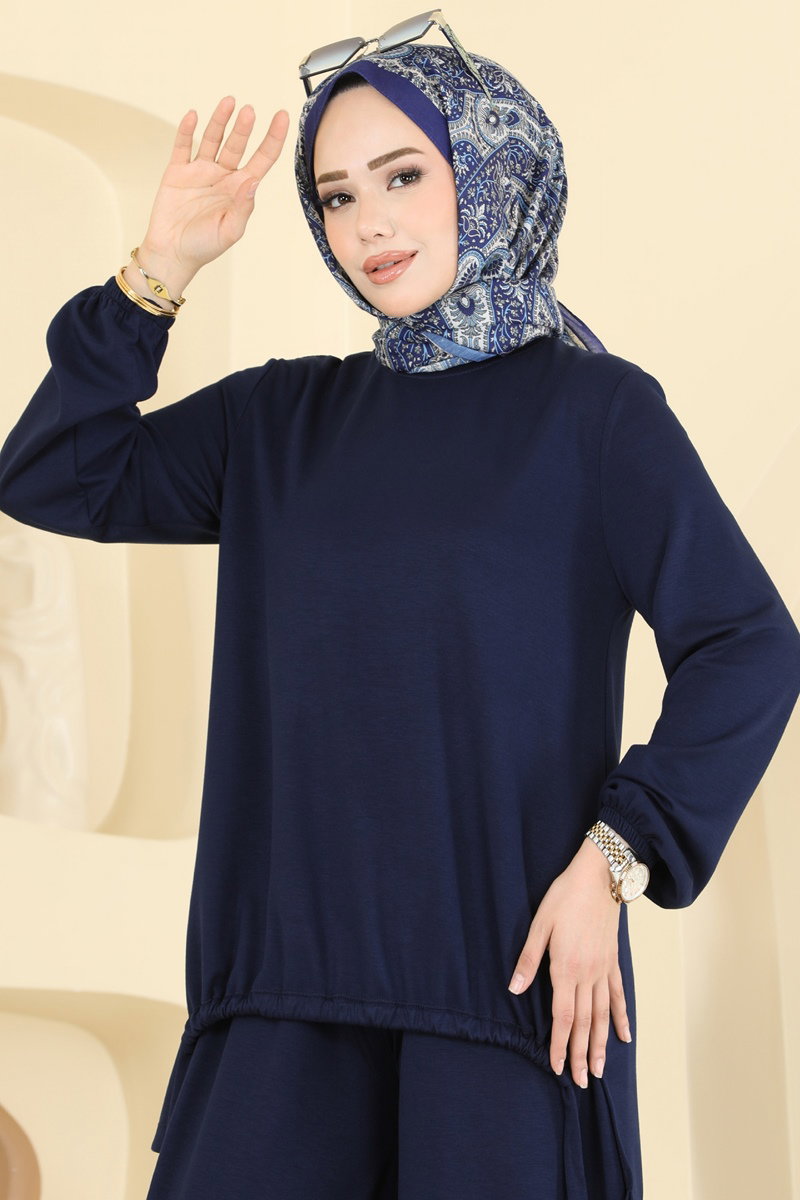 Modal Two-Piece Set with Harem Trousers - Navy