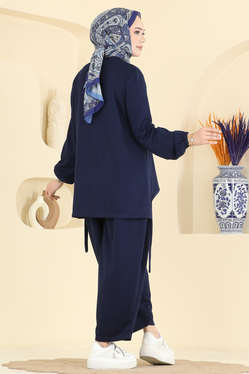 Modal Two-Piece Set with Harem Trousers - Navy