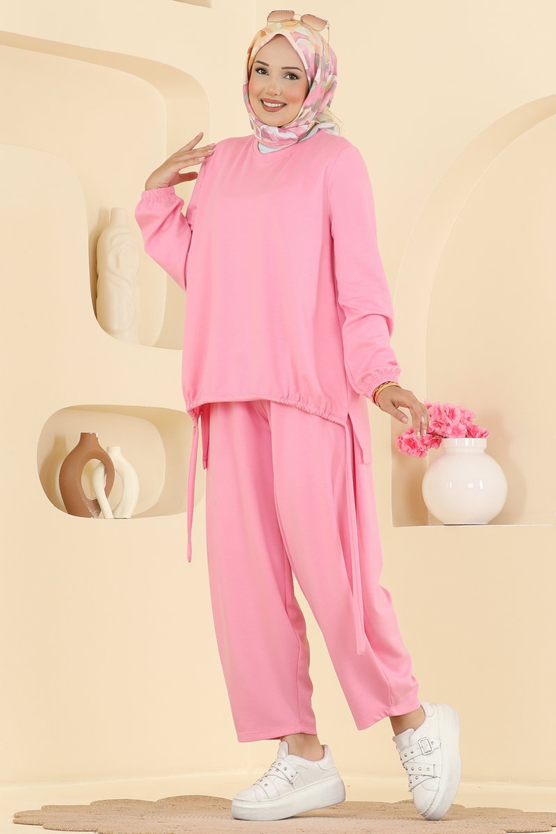 Modal Two-Piece Set with Harem Trousers - Pink