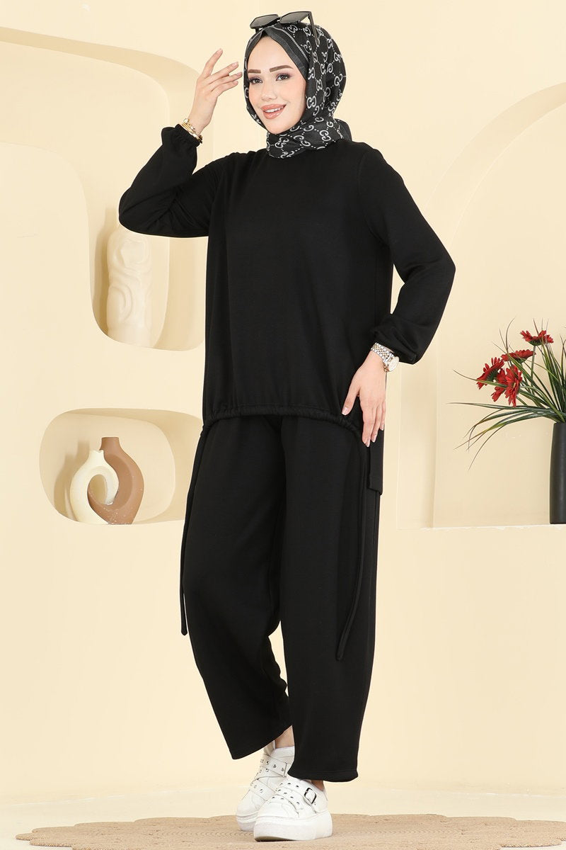 Modal Two-Piece Set with Harem Trousers - Black