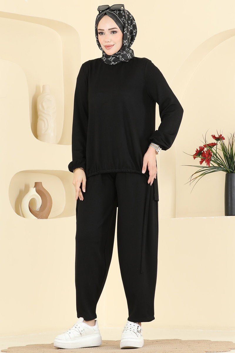 Modal Two-Piece Set with Harem Trousers - Black