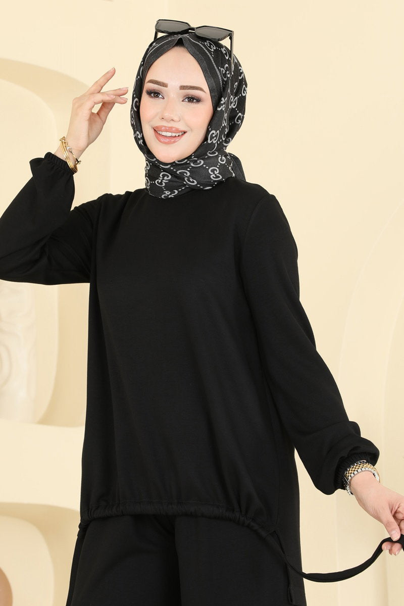 Modal Two-Piece Set with Harem Trousers - Black