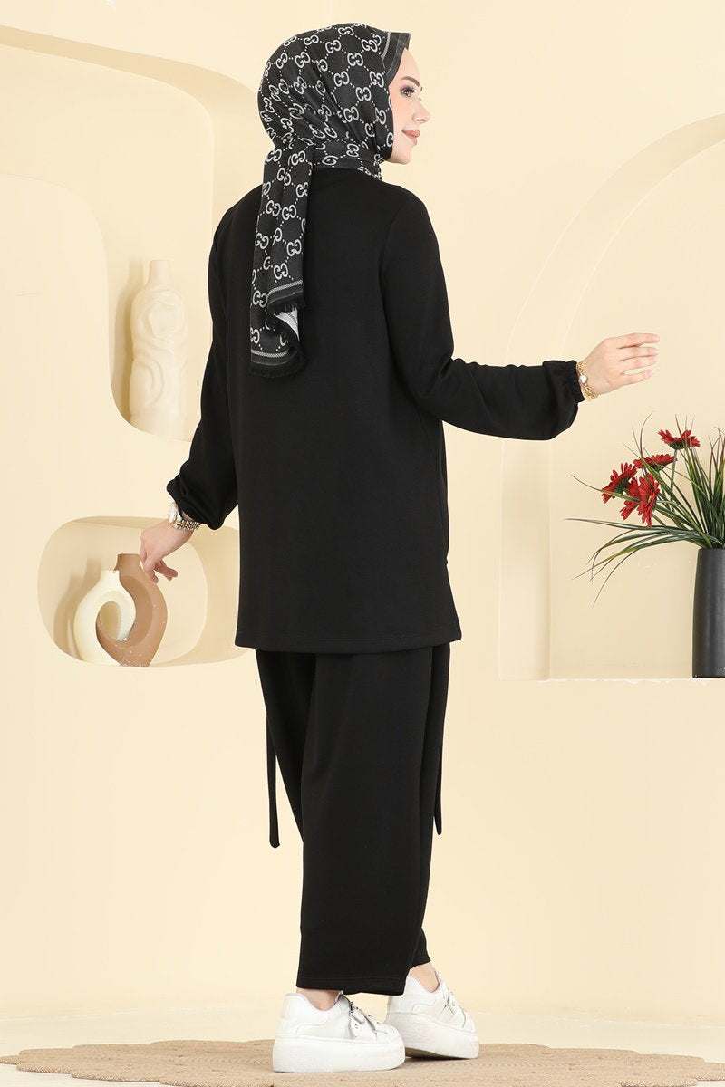 Modal Two-Piece Set with Harem Trousers - Black