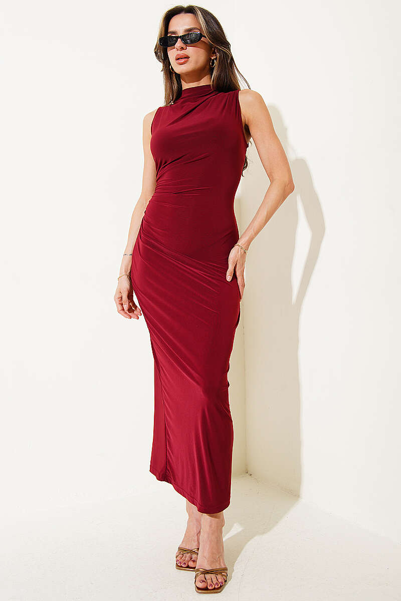 Ruched Sandy Dress - Burgundy