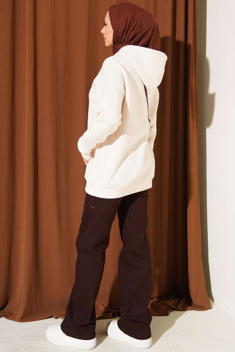 Brushed-Back Zip-Up Cardigan - Ecru