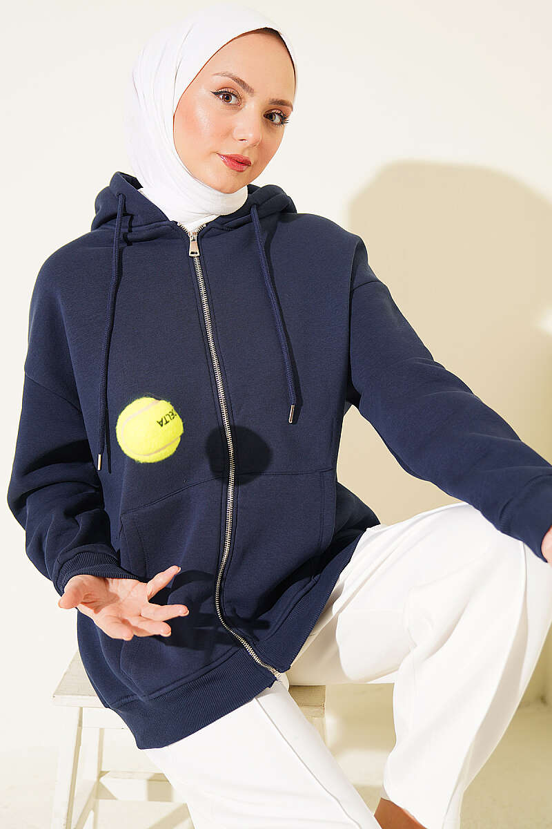 Brushed-Back Zip-Up Cardigan - Navy