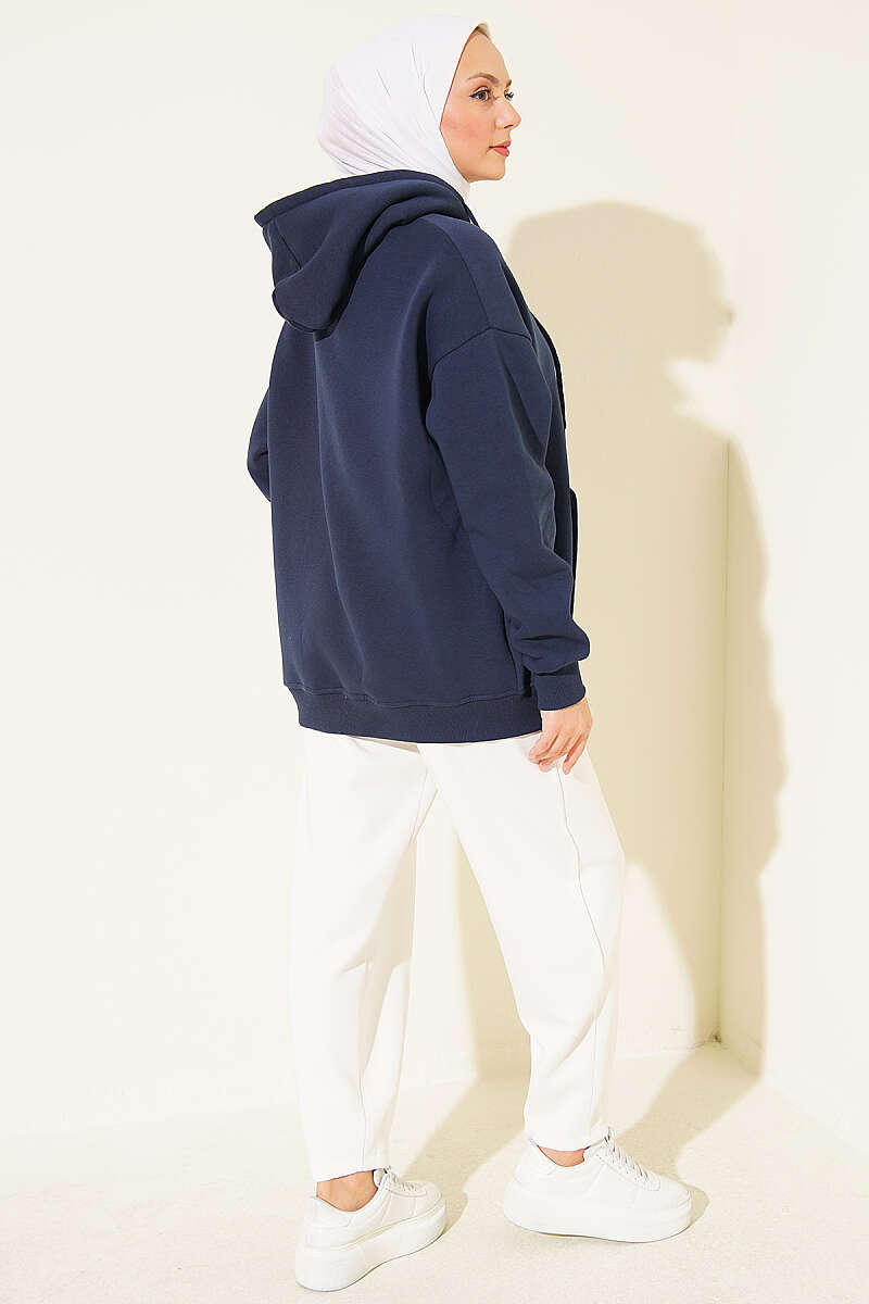 Brushed-Back Zip-Up Cardigan - Navy