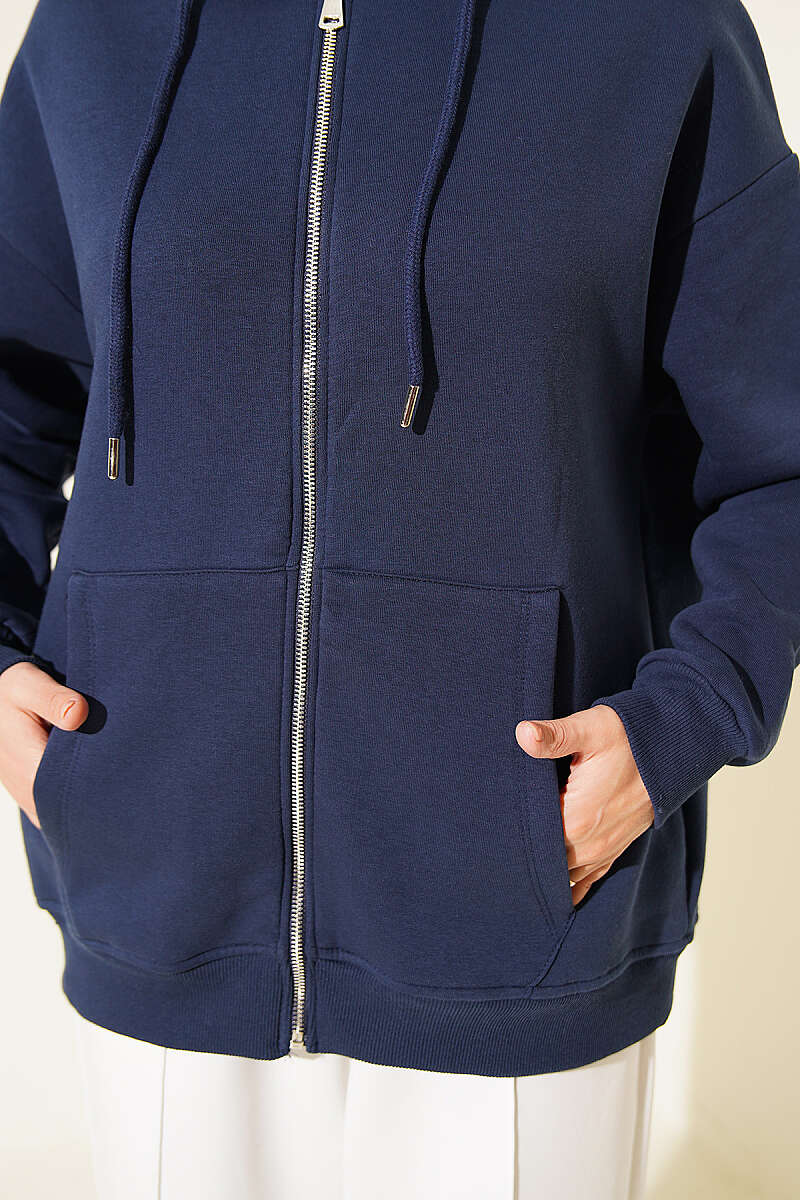 Brushed-Back Zip-Up Cardigan - Navy
