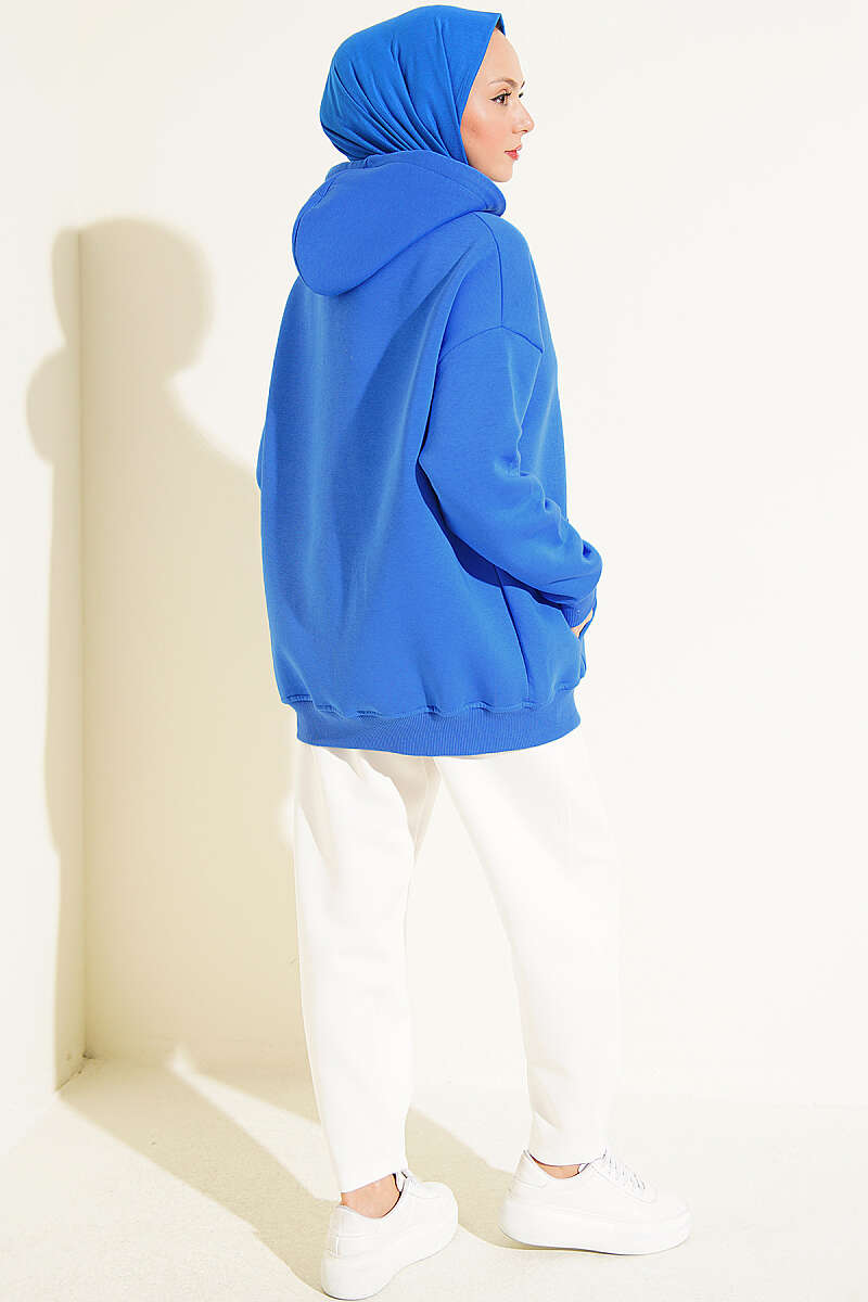 Brushed-Back Zip-Up Cardigan - Blue