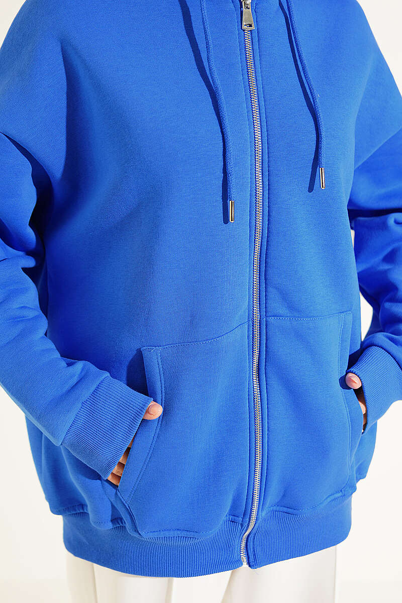 Brushed-Back Zip-Up Cardigan - Blue