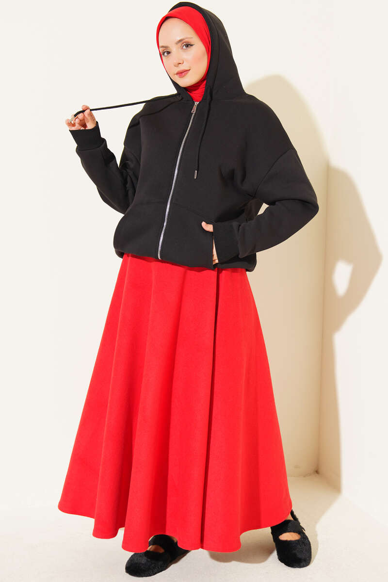 Brushed-Back Zip-Up Cardigan - Black