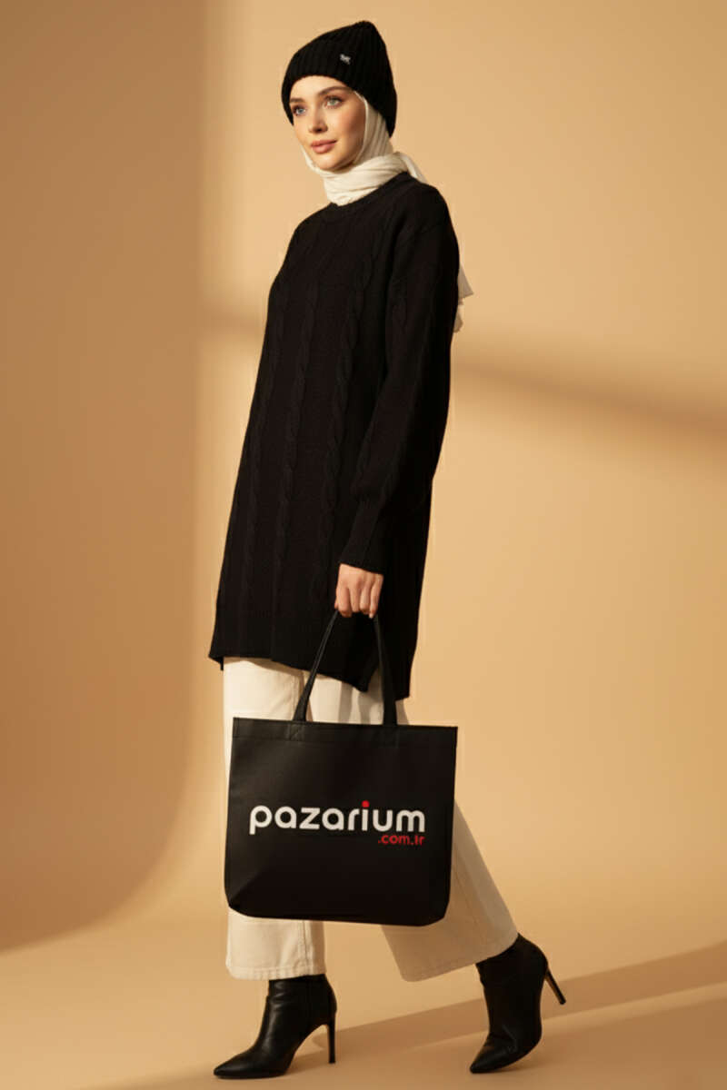 Soft Knit Tunic with Swirl Texture - Black