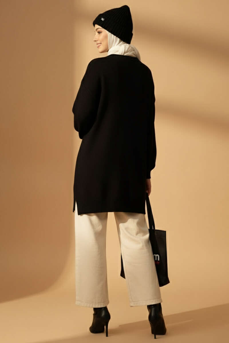 Soft Knit Tunic with Swirl Texture - Black