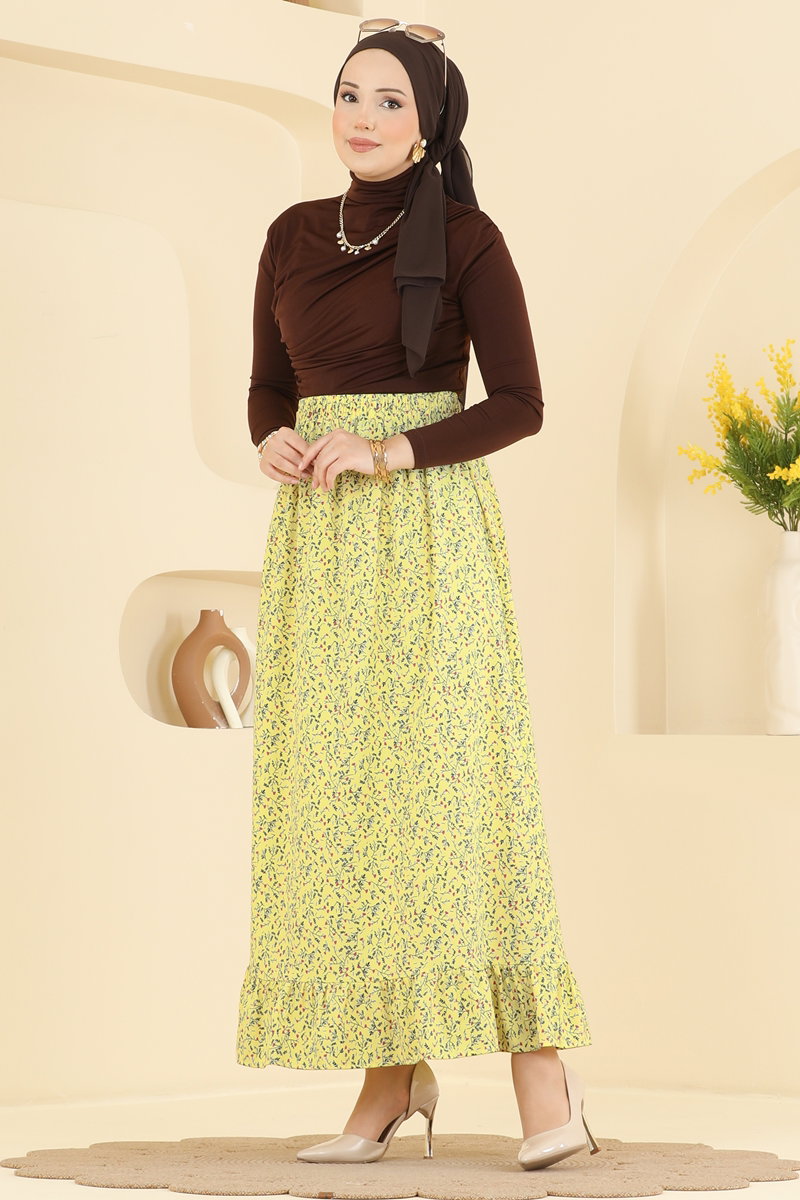 Ivy-Print Skirt - Yellow