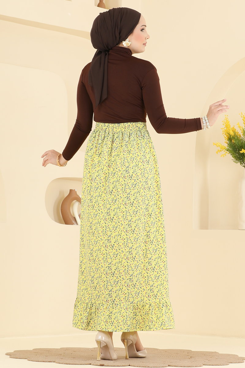 Ivy-Print Skirt - Yellow