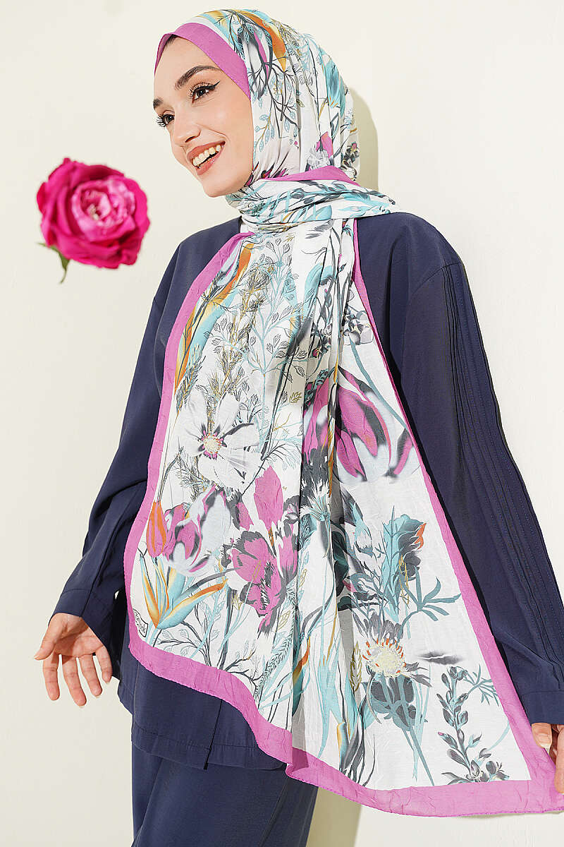 Ivy Print Bamboo Crinkle Shawl - Fuchsia