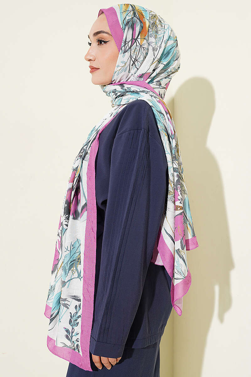 Ivy Print Bamboo Crinkle Shawl - Fuchsia