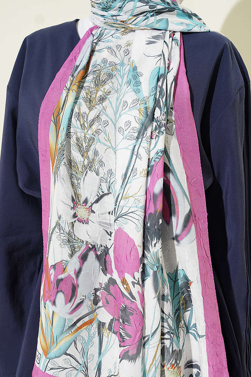 Ivy Print Bamboo Crinkle Shawl - Fuchsia
