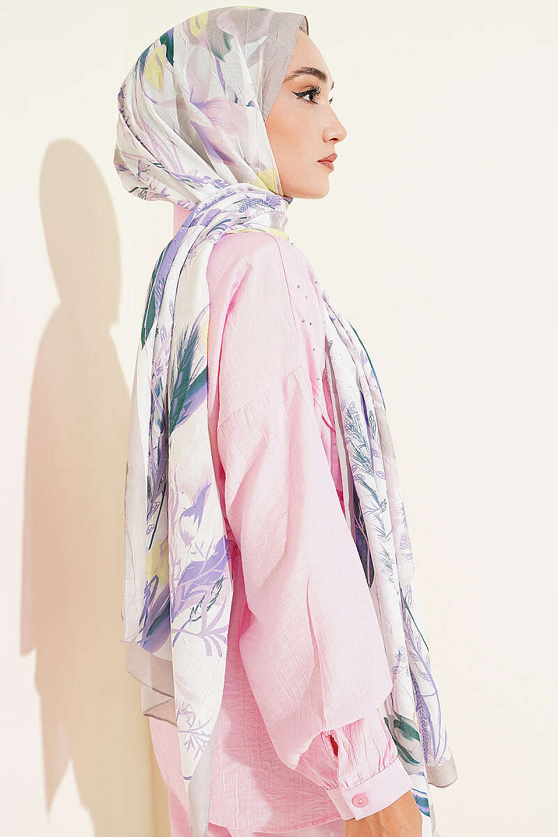 Ivy Print Bamboo Crinkle Shawl - Sand
