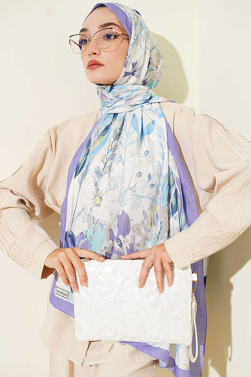 Ivy Print Bamboo Crinkle Shawl - Lilac