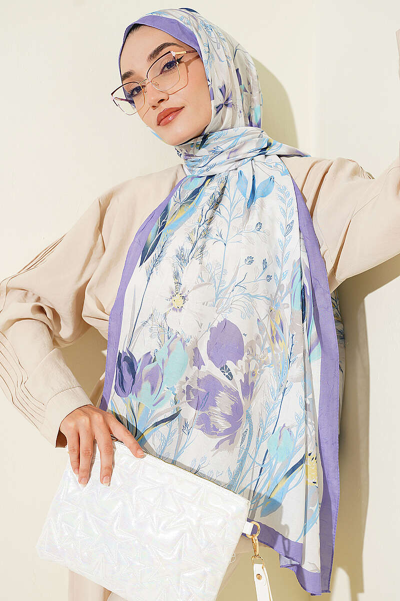 Ivy Print Bamboo Crinkle Shawl - Lilac