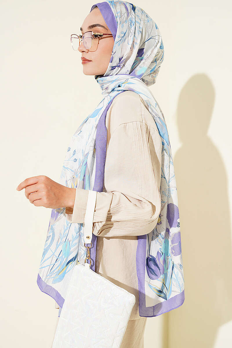 Ivy Print Bamboo Crinkle Shawl - Lilac