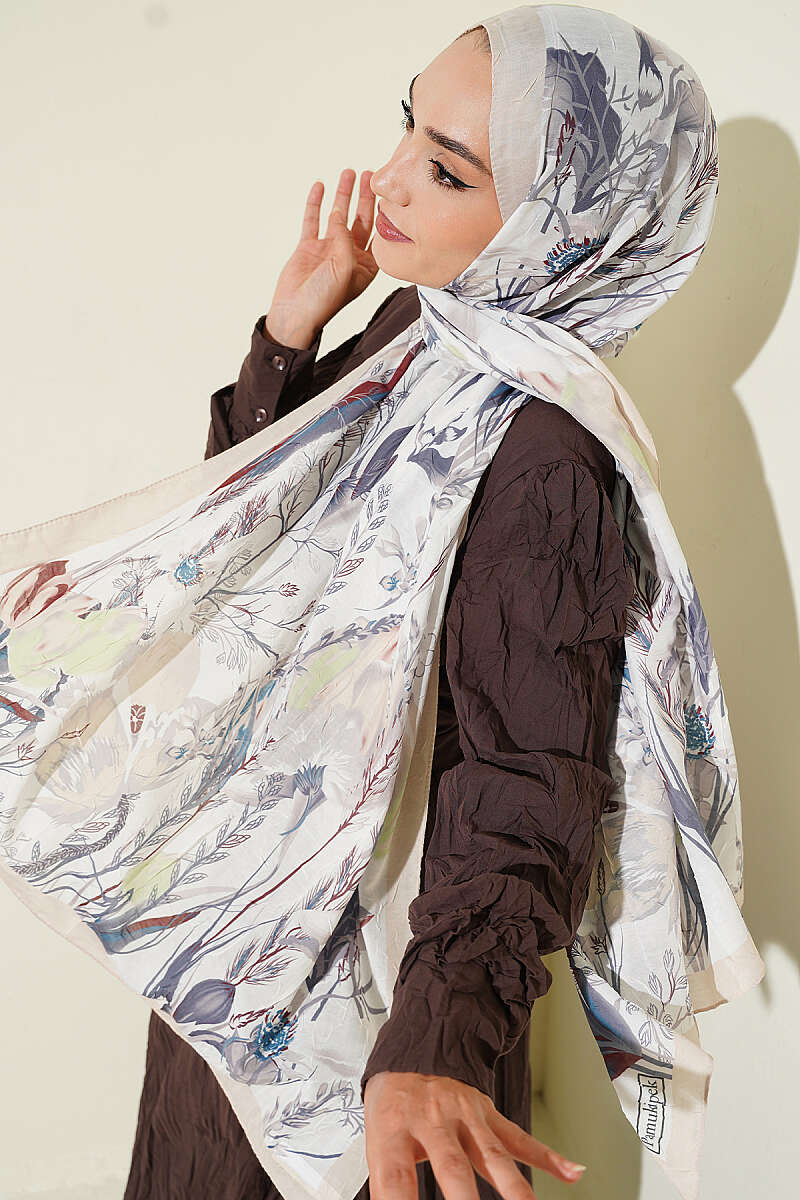 Ivy Print Bamboo Crinkle Shawl - Stone