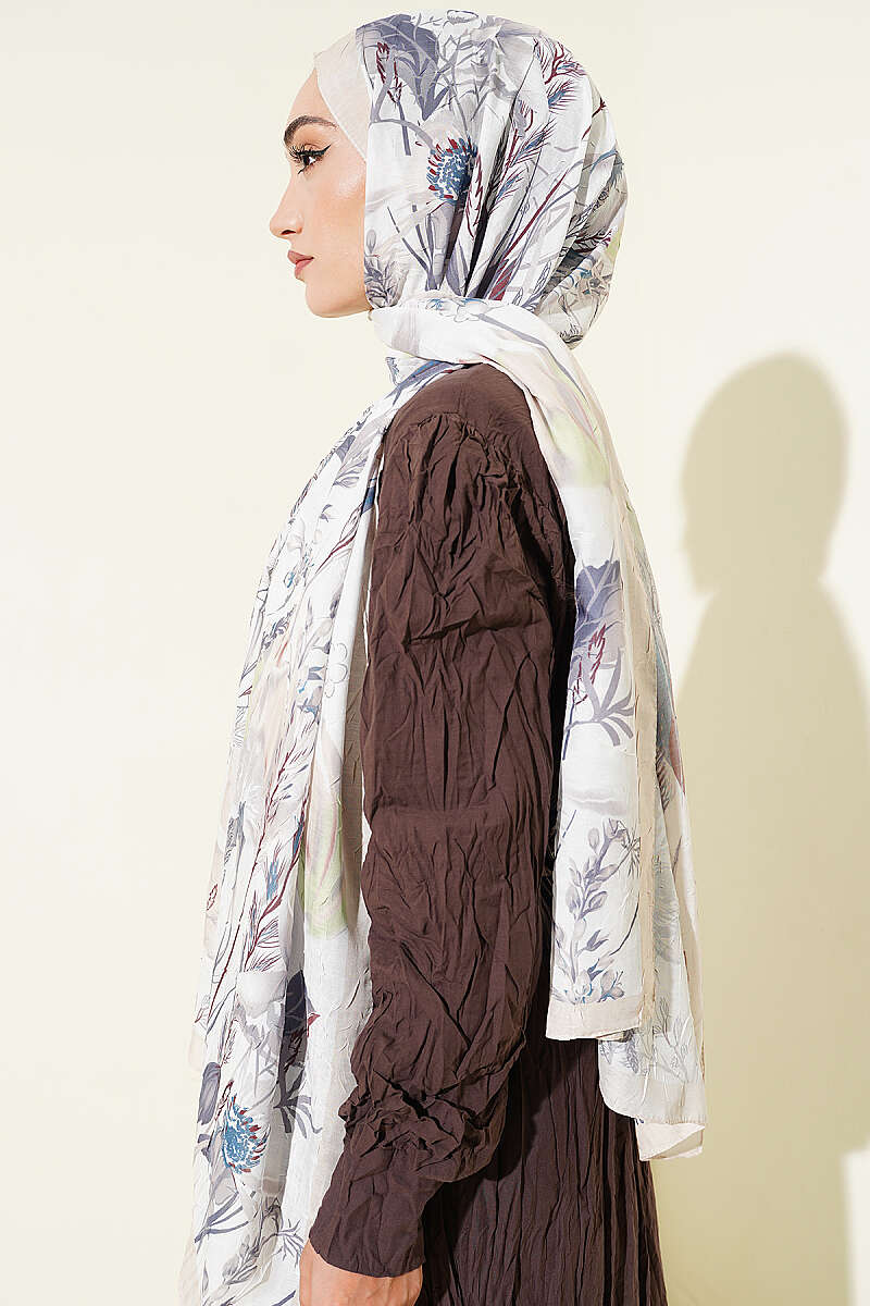 Ivy Print Bamboo Crinkle Shawl - Stone