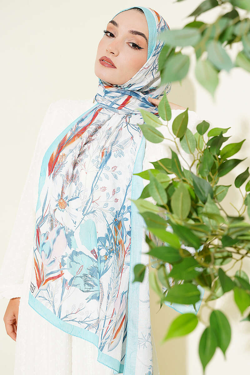 Ivy Print Bamboo Crinkle Shawl - Turquoise