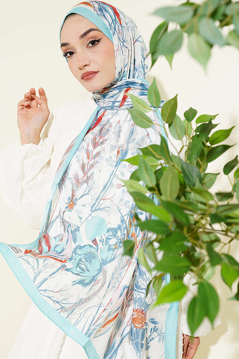 Ivy Print Bamboo Crinkle Shawl - Turquoise