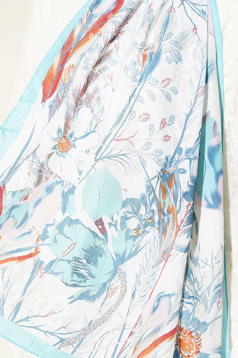 Ivy Print Bamboo Crinkle Shawl - Turquoise