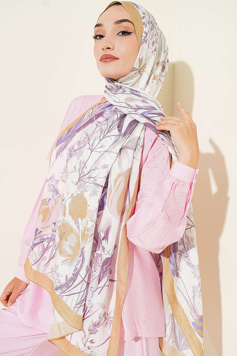 Ivy Print Bamboo Crinkle Shawl - Olive