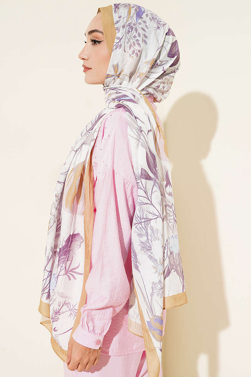Ivy Print Bamboo Crinkle Shawl - Olive