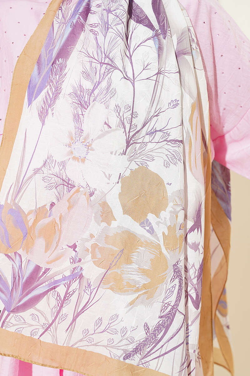 Ivy Print Bamboo Crinkle Shawl - Olive