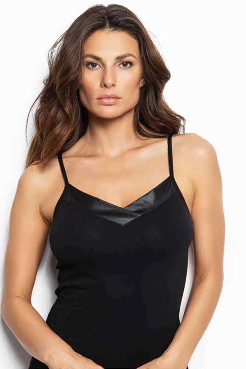 V-Neck Vest with Satin Detail - Black