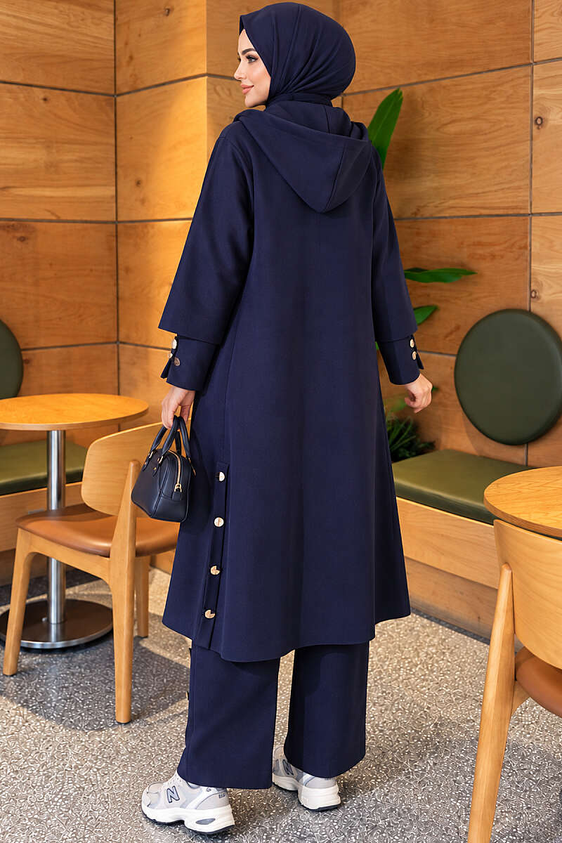 Scuba Three-Piece Set with Long Cardigan - Navy