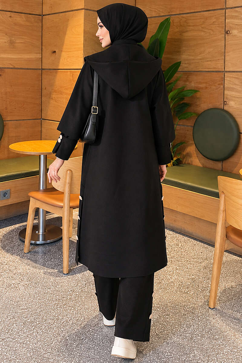 Scuba Three-Piece Set with Long Cardigan - Black