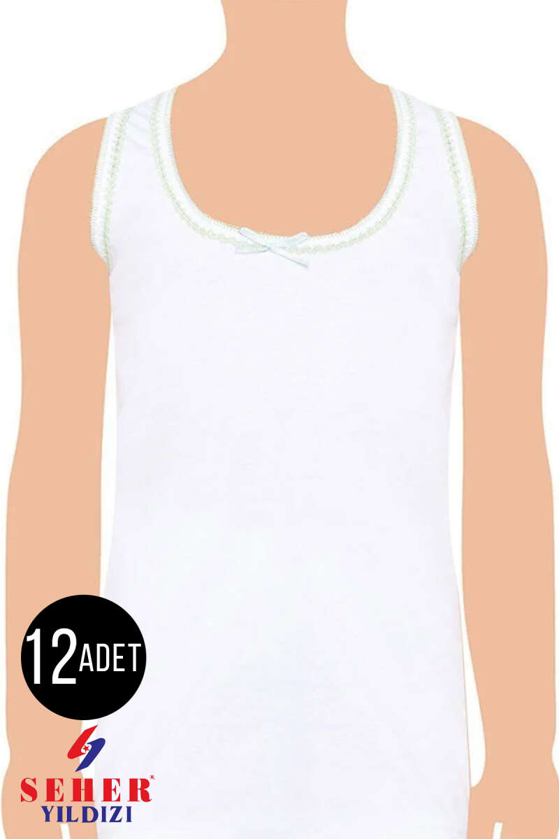 Girls' 12-Pack Lace-Trim Wide-Strap Vests - White