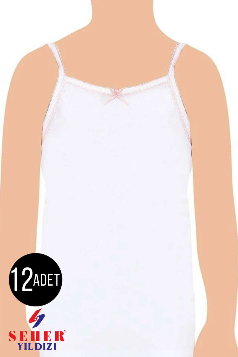 Girls' 12-Pack Lace-Trim Strappy Vests - White