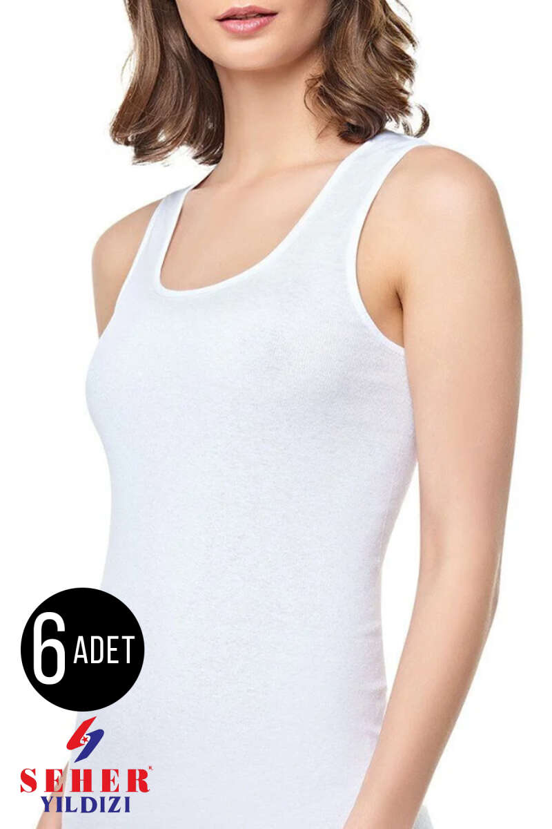 Seher Yıldızı 6-Pack Wide-Strap Vests - White