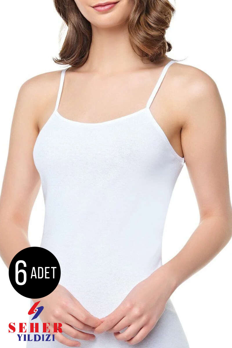 Seher Yıldızı 6-Pack Spaghetti-Strap Vests - White