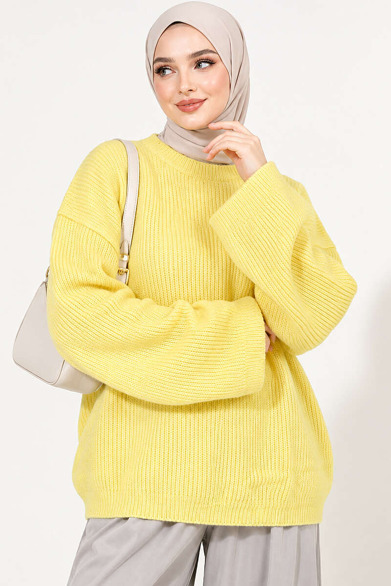 Oversized Textured Knit Tunic - Yellow