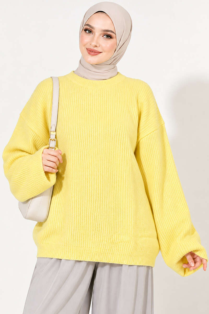 Oversized Textured Knit Tunic - Yellow
