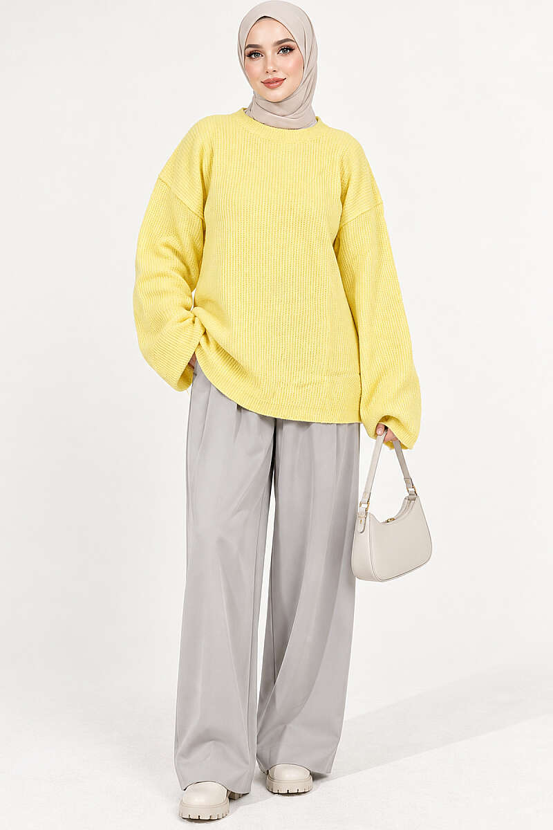 Oversized Textured Knit Tunic - Yellow